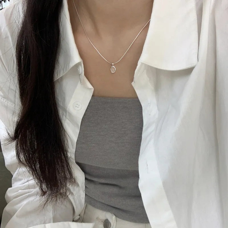 Oval White Agate Necklace