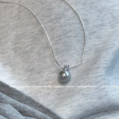 Classic Silver Grey Pearl Pendant Necklace