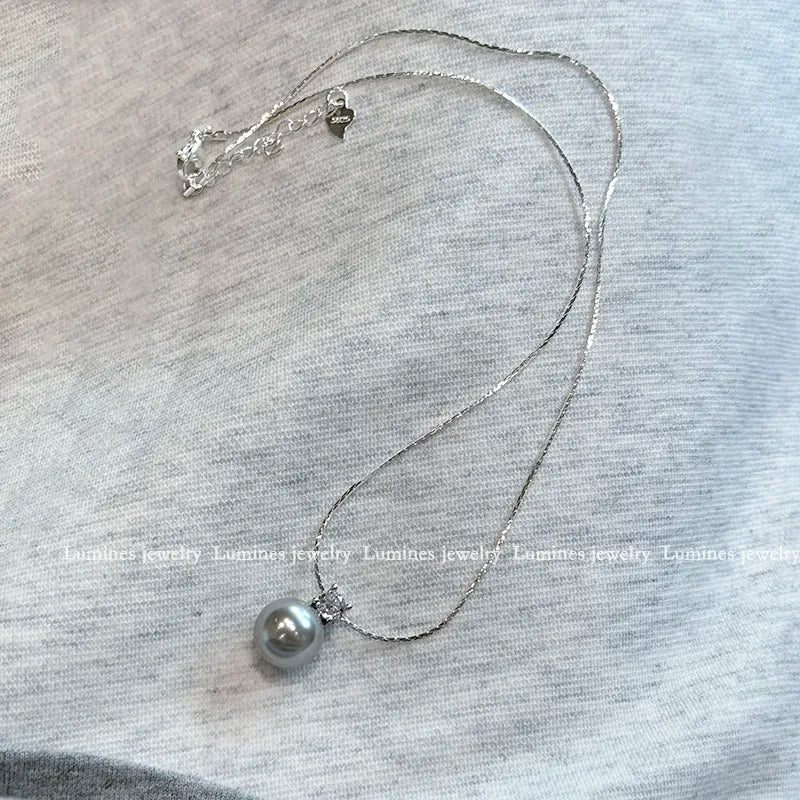 Classic Silver Grey Pearl Pendant Necklace